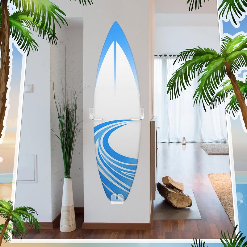 Yousoontic Surfboard Wall Mount Clear Acrylic Surf Board Display Indoor Wall Decor Vertical Surfboard Rack for Shortboards Fish Boards,and Funboards,Holds 50 Lbs - Image 2